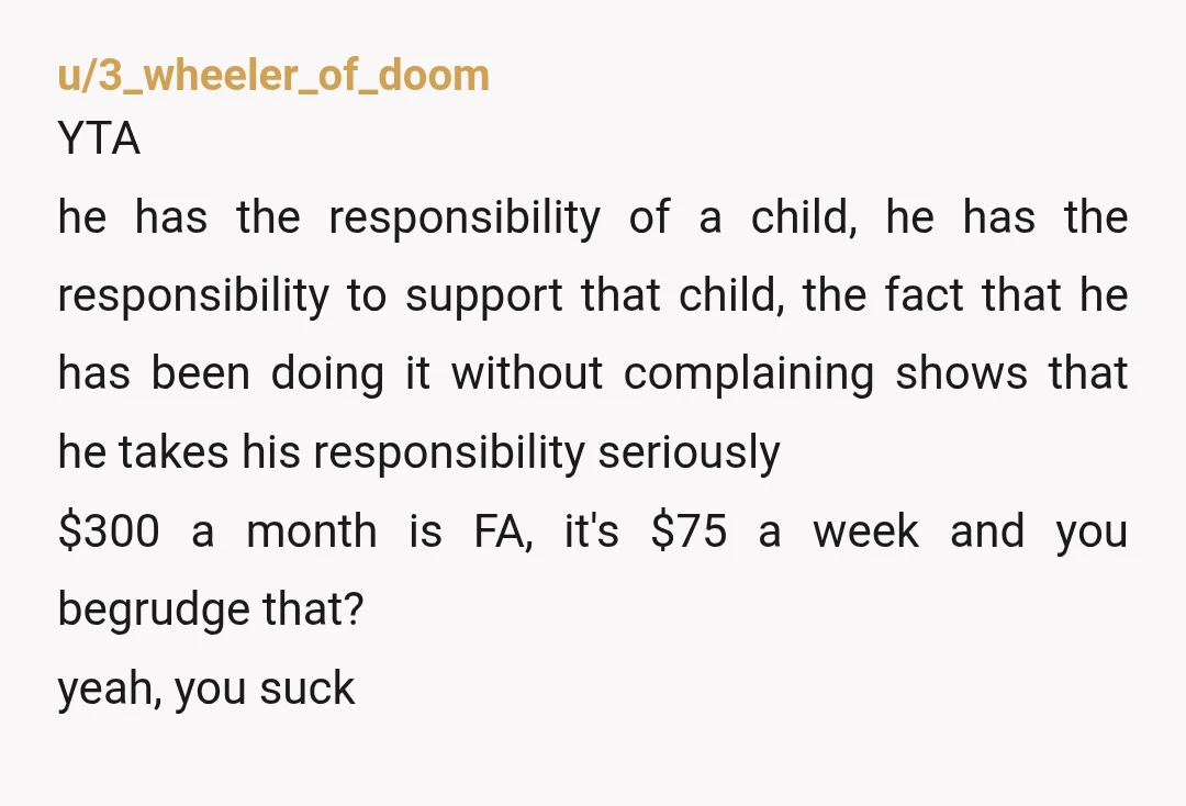 u/shericheri YTA. Just because you two had a baby and a life together doesn’t let him off the hook for the responsibility of his first daughter. Be so for real...