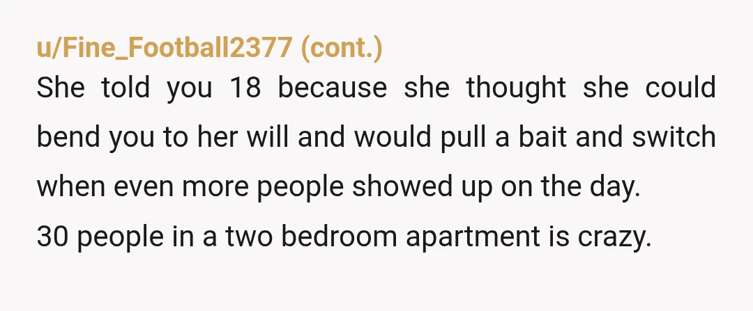 u/Longjumping-Snow-431 Why don’t they do it at her fiancés house or place? Or his parent’s house? Or one of his friend’s house? Just say you don’t have the space and...