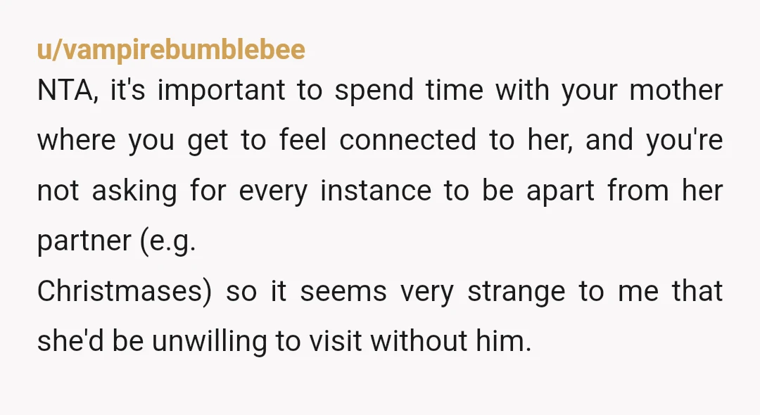 u/Careless-Ability-748 nah you're not wrong about wanting to just see her but she's not wrong about wanting to travel with her partner. I've traveled without my husband. Some people aren't...