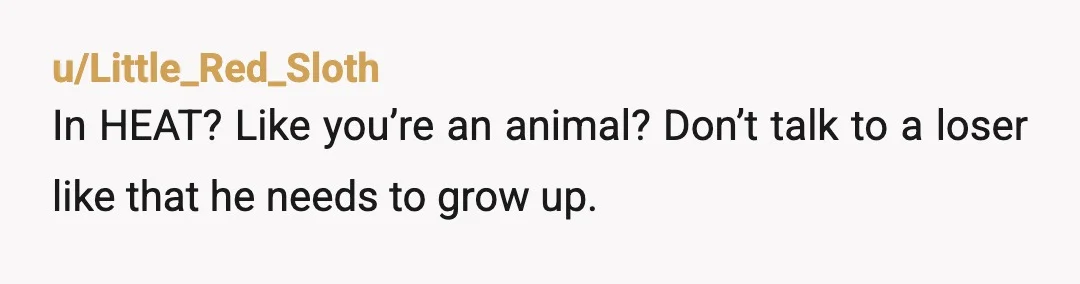 u/Little_Red_Sloth
In HEAT? Like you’re an animal? Don’t talk to a loser like that he needs to grow up.