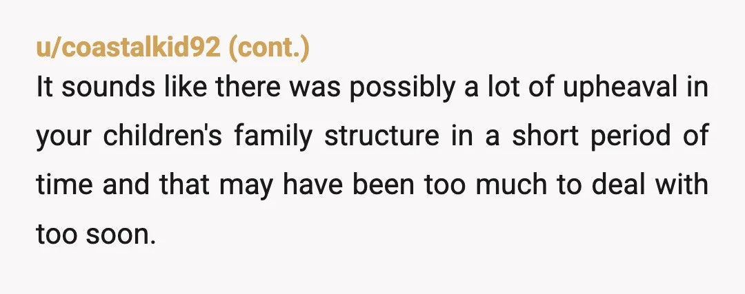 u/Disastrous_Stop_8774
INFO how long after her passing did you start dating and get married.
Also were you divorced when she passed.
I’m a little confused on that part