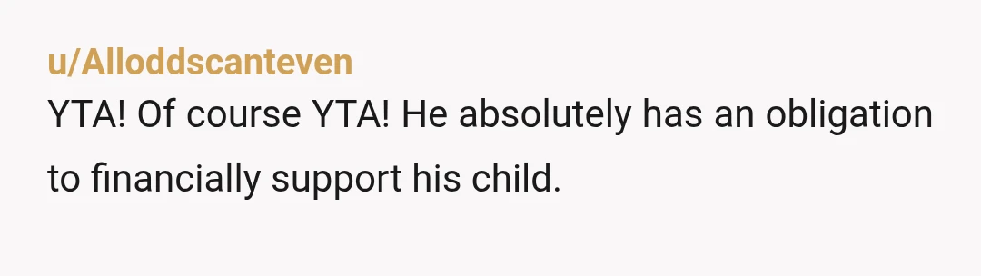 u/PatchEnd audacious rage bait. if not, then yta so instead of getting a job to get the bullshit items you want, you want your hubs to ignore his first child...