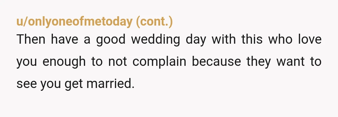 u/Kolla73
If someone complained to me about traveling to my wedding there would have been no warning and they would have been uninvited.
You’re NTA