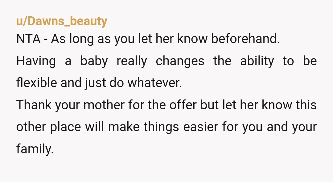 u/Xylorgos NTA Do what you need to do for yourself, your husband and your son. I wouldn't blame you at all for finding better accommodations -- traveling with a baby...