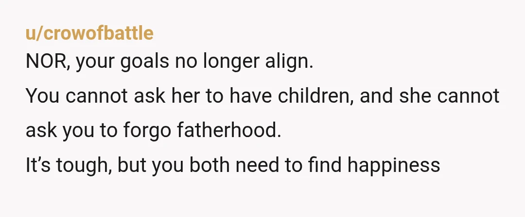 u/feed_eggs_
Do you want to have children with someone else more than you love your wife? What if she wasn’t able to have kids? Would you leave her then?