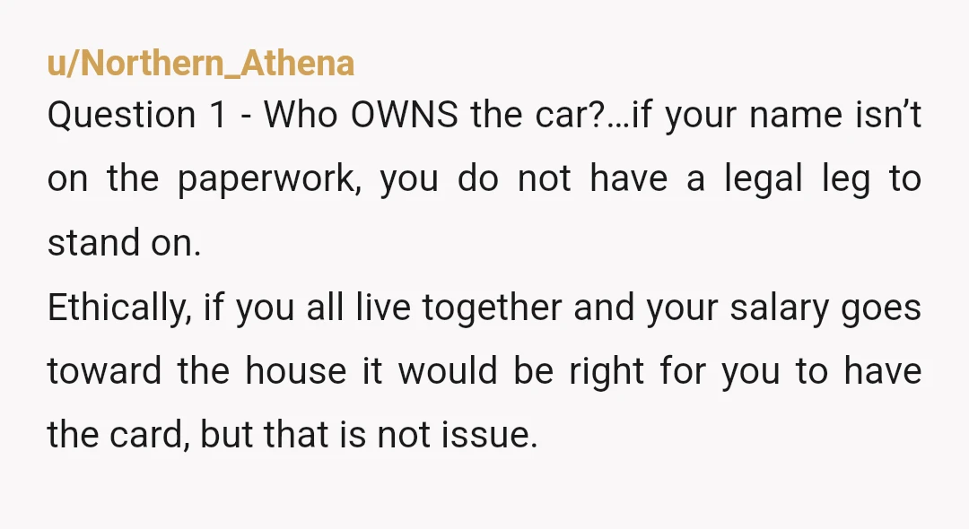 u/Clevernickname1001 So you’re using your sister’s car only paying for gas and you think because she owes your mom money for the car you get to decide that she can’t...