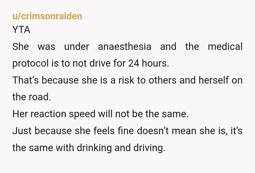 u/RealisticAssist420 YTA Until about halfway through i didn't realise you meant that your mother was driving HERSELF to your place. That is so dangerous and your MIL is absolutely right...