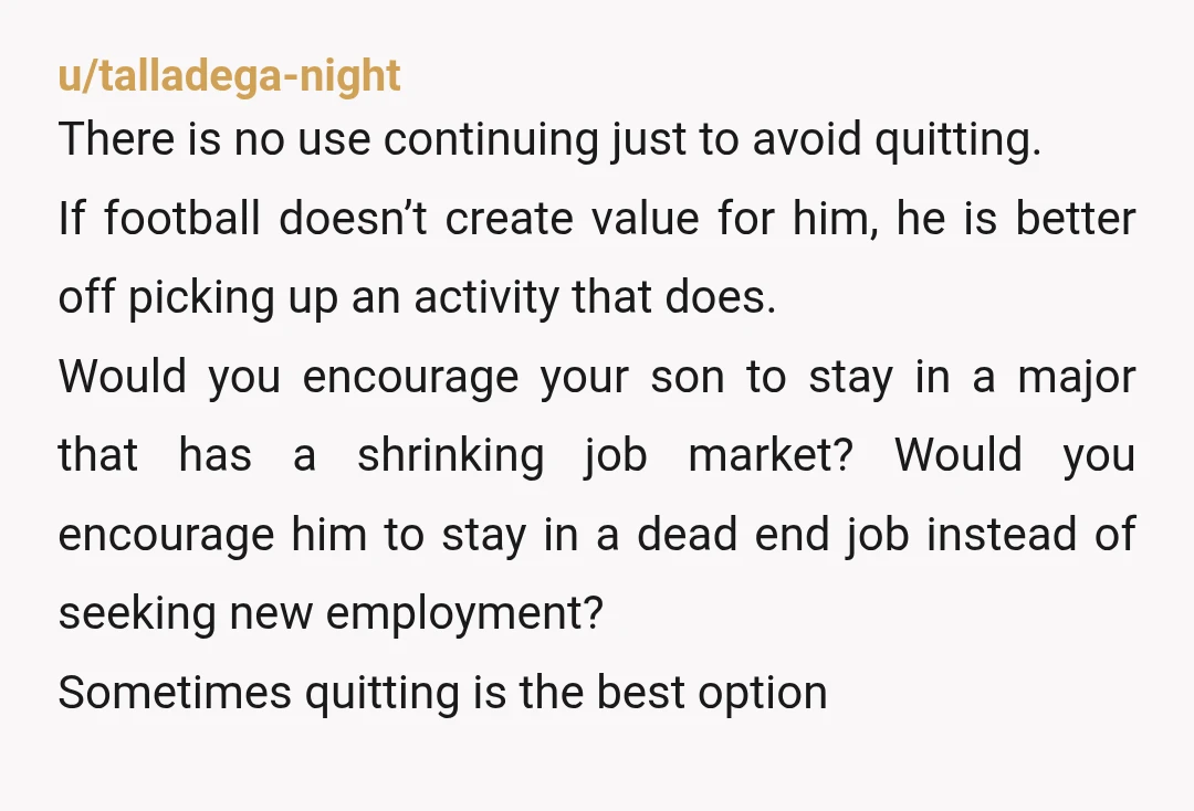 u/Jusbuster nta, it wouldn't even be quitting as it is currently July lol. but talk to your wife, communication never hurts edit: assuming you aren't pushing him to stop playing...