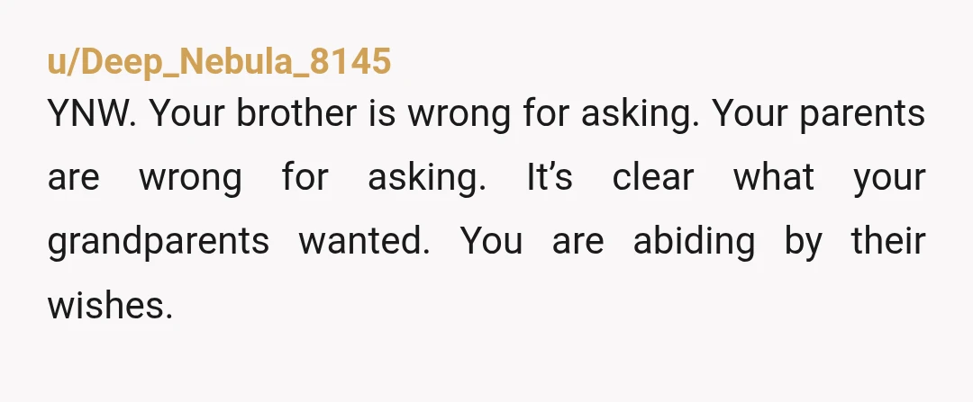 u/Traditional-Ad2319 First of all I think your mother was completely out of line trying to get you to give part of your money to your brother. Not your problem that...