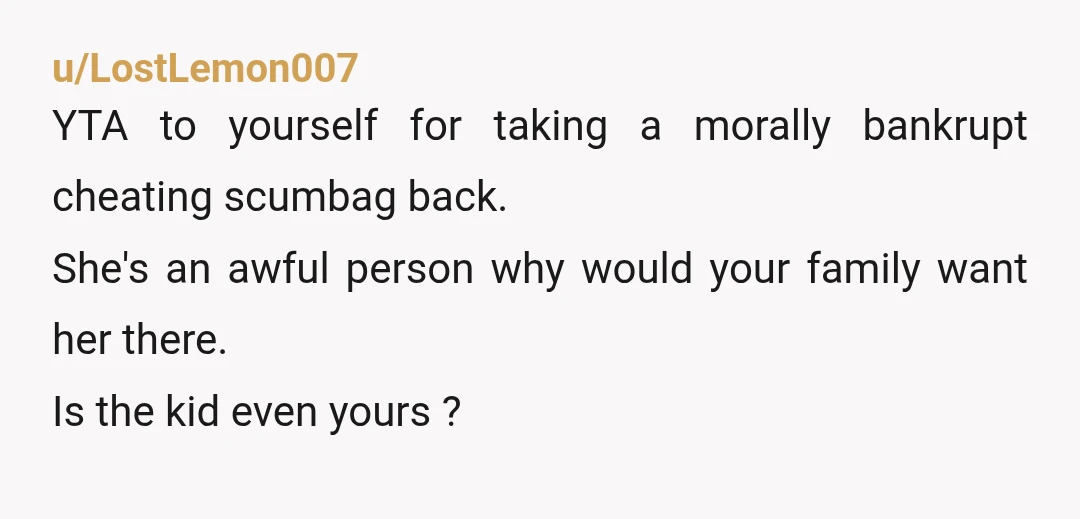 u/Extra-Visit-8385 Of course you are NTA. Go on the family trip and make memories. On your side I would counter argue that her embarrassment over her past behavior (or is...