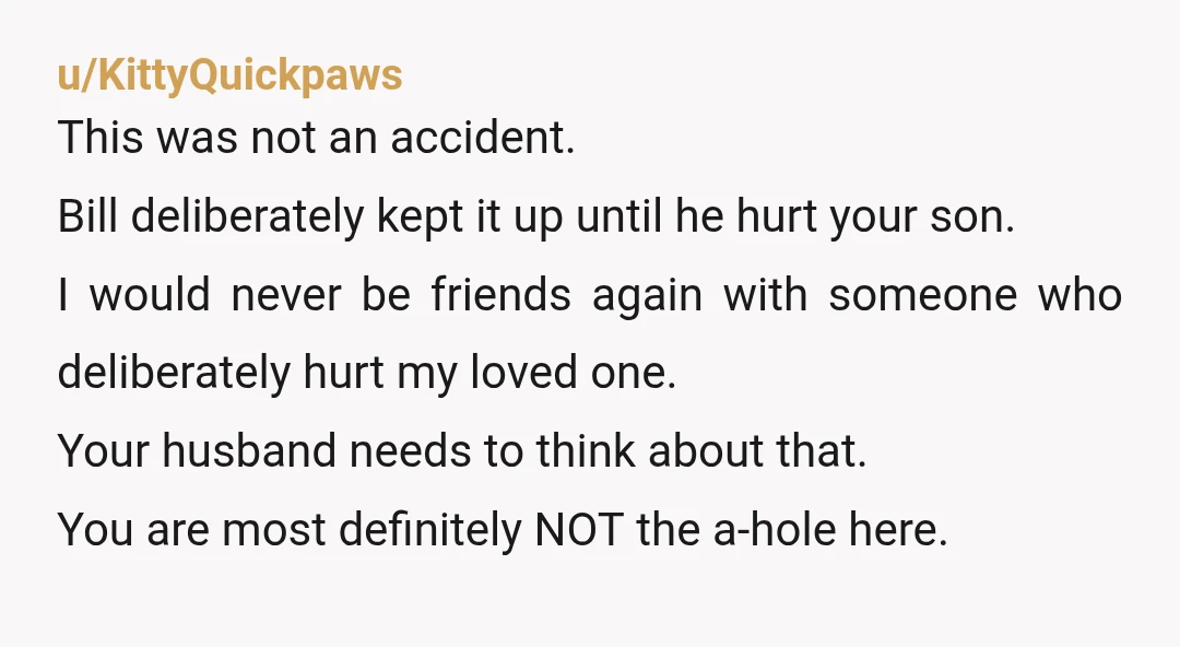 u/AdeptWhereas6379 NTA. Bill has proven to be dangerous, unrepentant and unwilling to get help. What kind of friendship can you have with someone like that? Of course, the friendship needs...