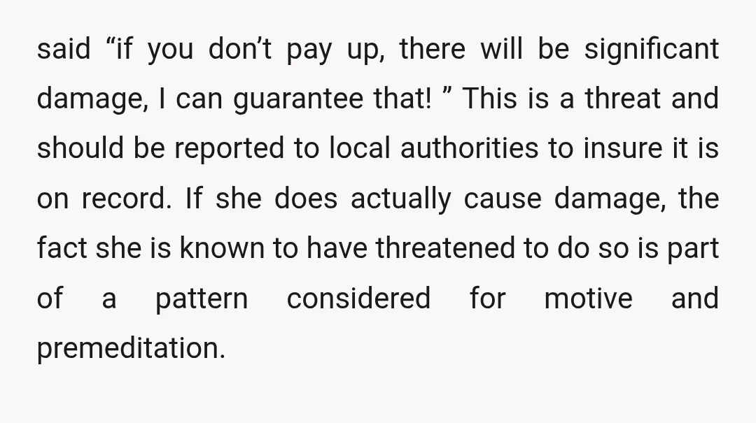 said “if you don’t pay up, there will be significant damage, I can guarantee that! ” This is a threat and should be reported to local authorities to insure it...