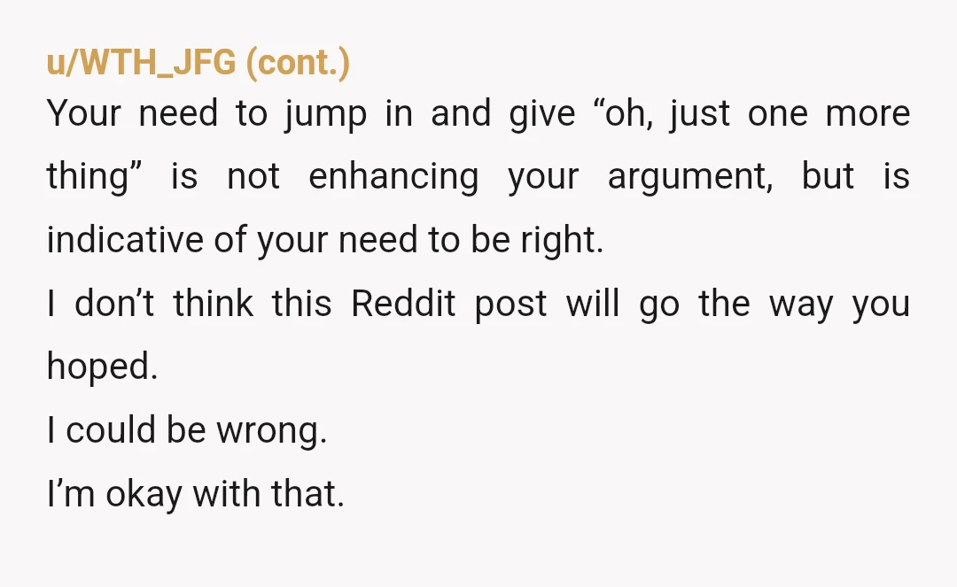 u/Broken-Ice-Cube YTA she's entitled to her own opinion. Didn't say it at the wedding or to the couple or even anywhere they'd likely hear or it would get back to...