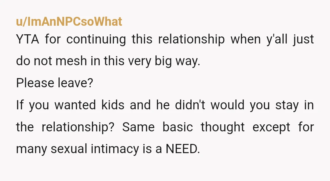 u/Boo-Boo97 YTA, the two of you aren't compatible. You've known for 8 years that you want something different than he does but you stay hoping he'll change his mind. Break...