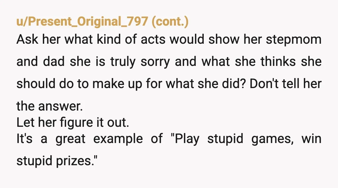 u/Hminney This is going to be really difficult. Maya needs to know that actions have consequences and she doesn't get a free pass, but with you not backing her, and...
