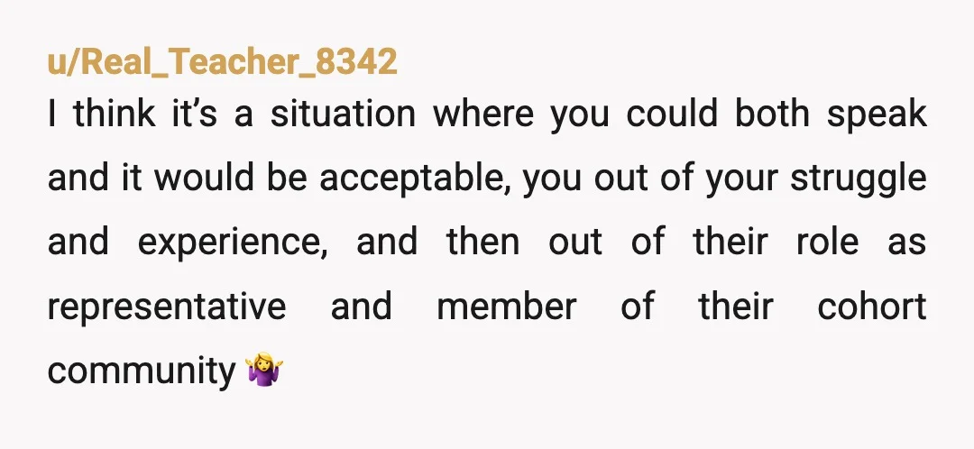 u/mook1178
NTA.
You were officially asked.
The rep was not.
The officials have their reason for asking you and not the rep.