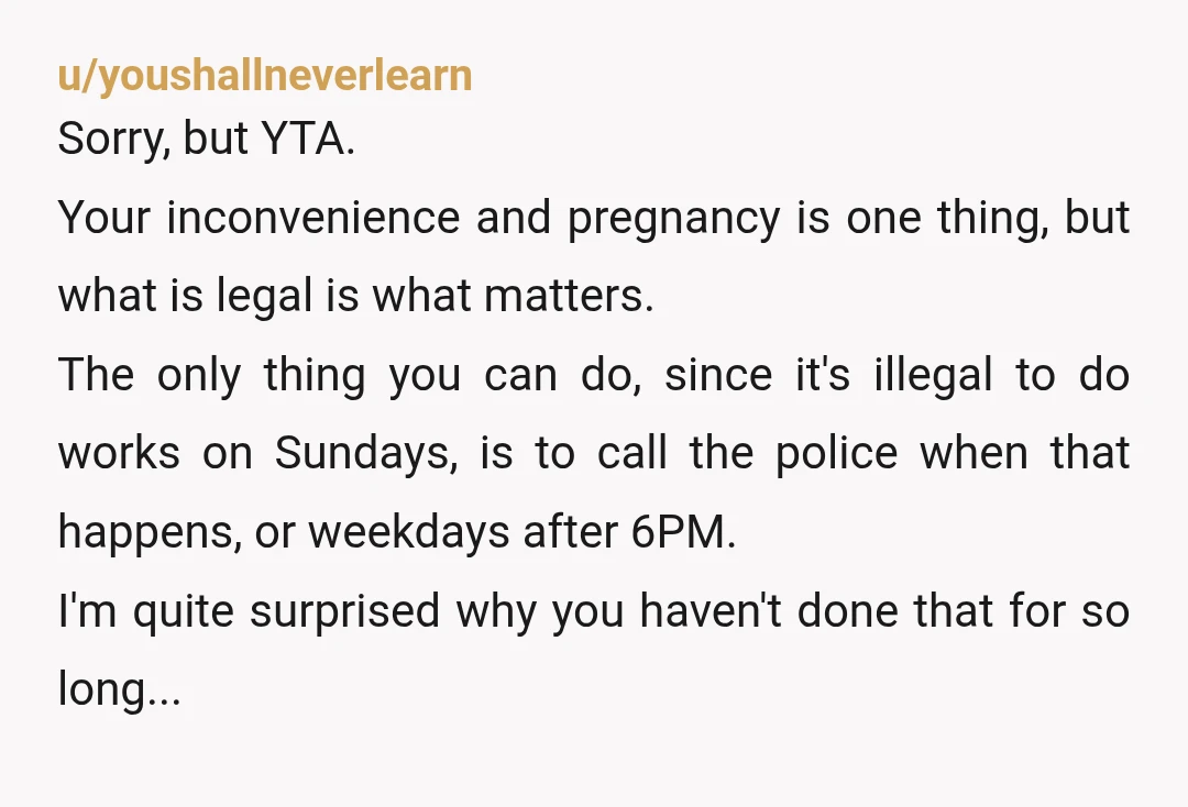 u/ThrowWeirdQuestion YTA for how you handled it. Also, are you sure there won't be more noise from your apartment at worse hours for more than a few weeks or months,...