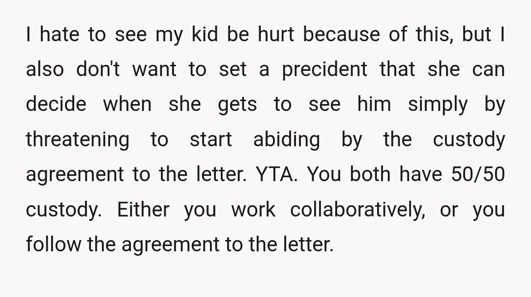 u/queenb3577 YTA give her the 3rd and your family will be spending time with him on the 4th. You get him on the 4th every year which is her being...