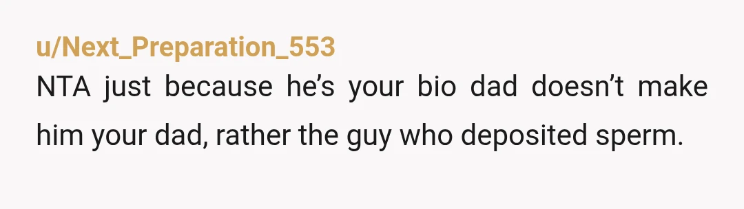 u/Inside_Foxes NTA. I'm so sorry for this woman and I wish there was a way to tell her what she's getting into. Your father is mentally unstable and will no...