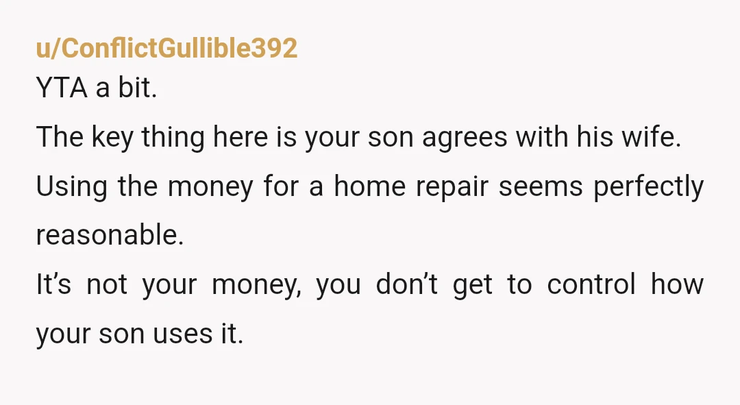 u/hallucinogenicapple YTA. This isn’t some one month girlfriend. This is your son’s partner of nearly two decades. What they ultimately decide to do with the money is their decision, you’re...