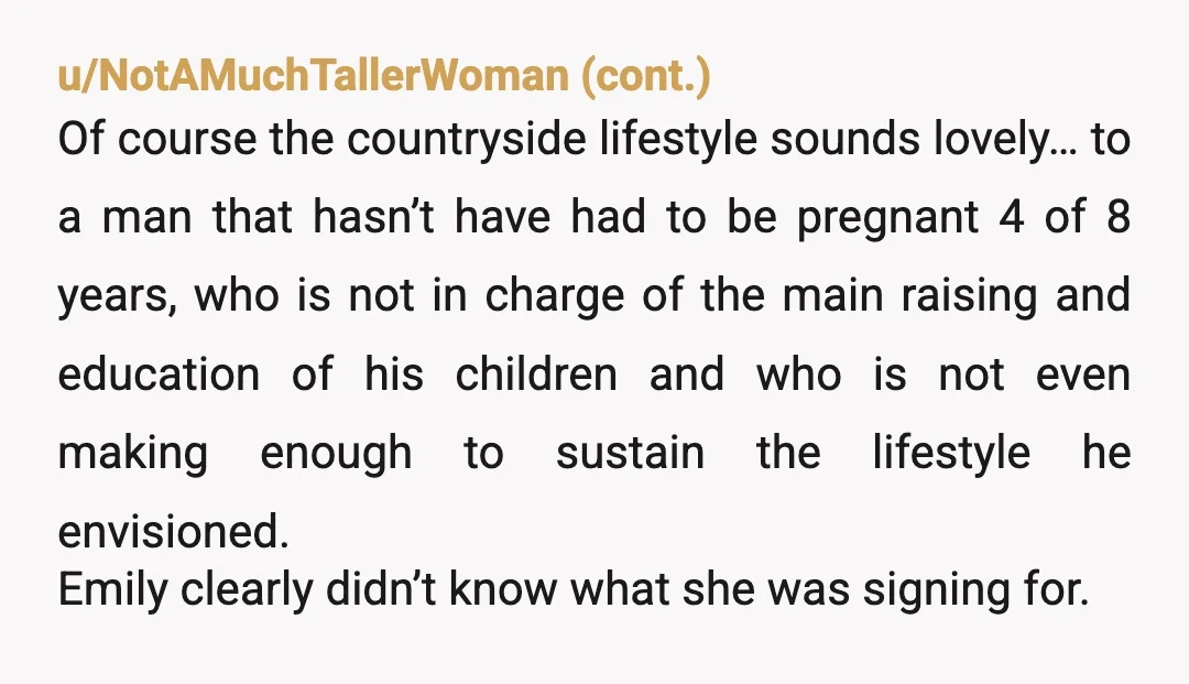 u/EevilEevee Soft YTA. 4 young kids, homeschooling and living, what i assume with rural, remote from people being able to help her? I get why your sister is running on...