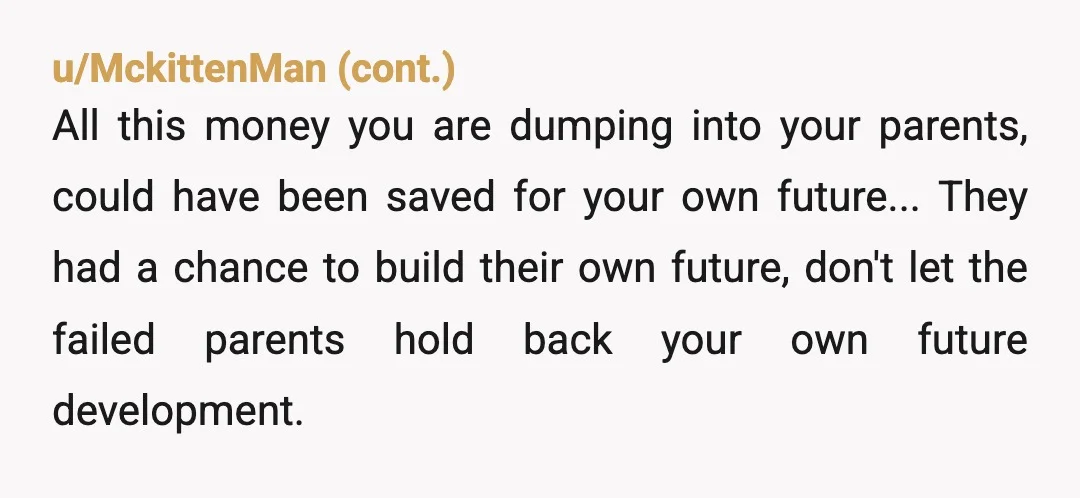 u/tom1944
I am not so sure you should be covering all moms expenses either