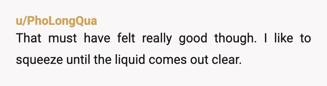 u/PhoLongQua
That must have felt really good though. I like to squeeze until the liquid comes out clear.