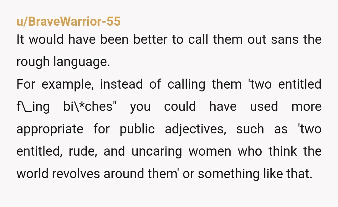 u/evelynsmee
I would have used a c word, that b word is weak and sad. Still, NTA but try harder next time