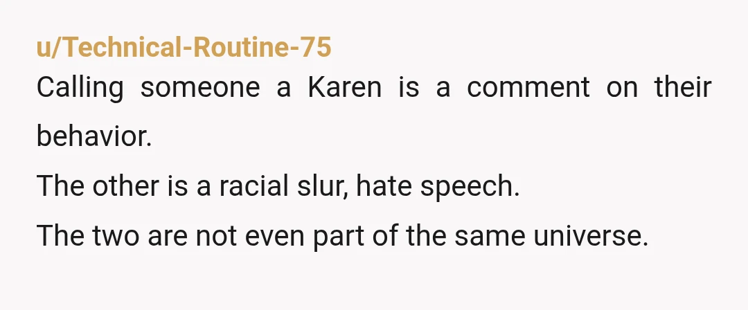 u/circket512 NTA. My name is Karen and I always introduce myself as “not that kind of Karen”. Your friend needs to get sense of humor and chill out. I bet...