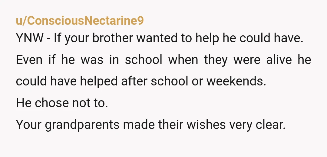 u/Bansidhe13
YNW.
Your brother is being greedy and your parents seem to be trying to enable this.
Give him nothing.