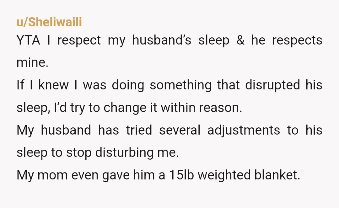 u/HumbleSandwich10
Info: does her evening caffeine consumption cause her to disturb your sleep?
