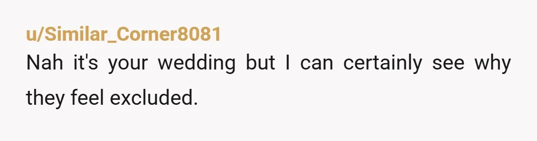 u/Ok_Vast3534 Eloping is fine in theory but but I don’t blame them for being hurt and you’ll have to be okay with the ramifications of that. If someone did that...