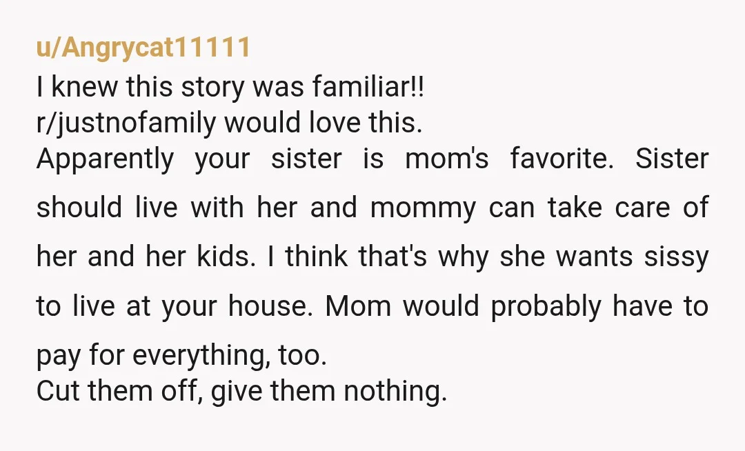 u/halite001
Seems like your mother is playing favorites and likely enabled your sister's behavior.
Not that either of them are excused.