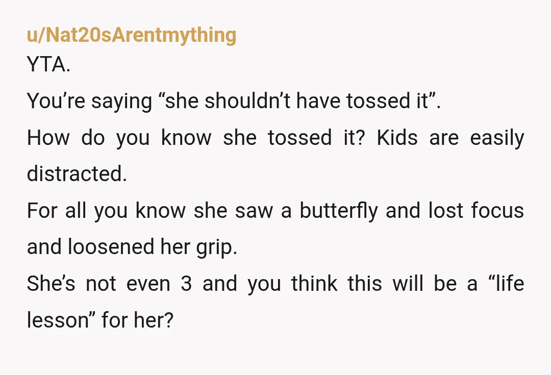 u/arisomething YTA. It was your responsibility as an adult to determine what could and could not come on the walk. And while your kid is literally 2, yes YOU take...
