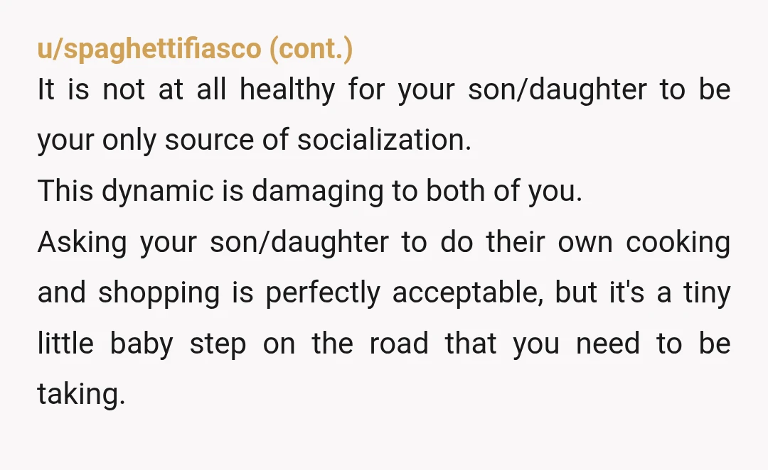 u/Lead-Forsaken NTA. As someone who cared for an elderly parent for ages, the side stuff to grocery shopping, cooking and keeping into account what they like is such a burden....