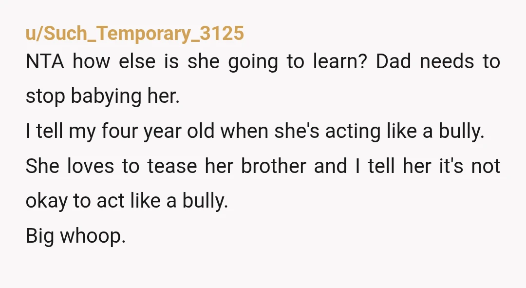 u/Emergency_Cherry_914 Soft YTA for sending her to her room to rot and for calling her a bully. Yes, she needed to have consequence (skip the party), but also communication (what...