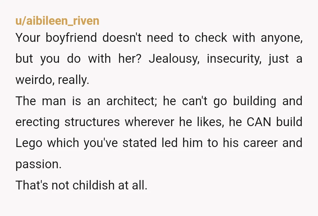 u/Replica_Velocity NTA and that's so incredibly weird, what partner gets jealous of what their siblings give them? My brother's girlfriend, now wife has never acted like that and is always...