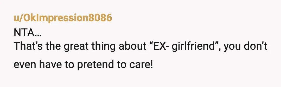 u/Veblen1
NTA. The page of the dictionary that defines "ex" is short, sweet, and accurate.