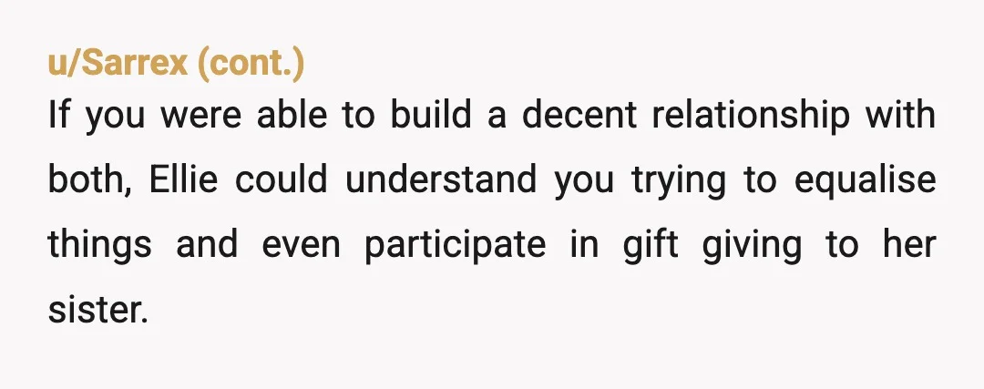 u/whofrmdrgrrbbt YTA, you're encouraging the gap by not talking with people about what you're seeing and the inequity. You're walking away from one niece and hurting her in an attempt...