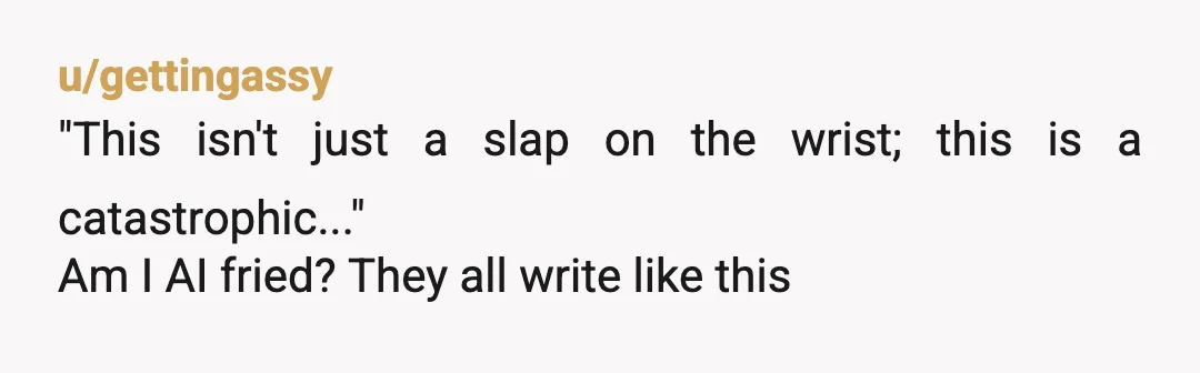 u/gettingassy
"This isn't just a slap on the wrist; this is a catastrophic..."
Am I AI fried? They all write like thisÂ