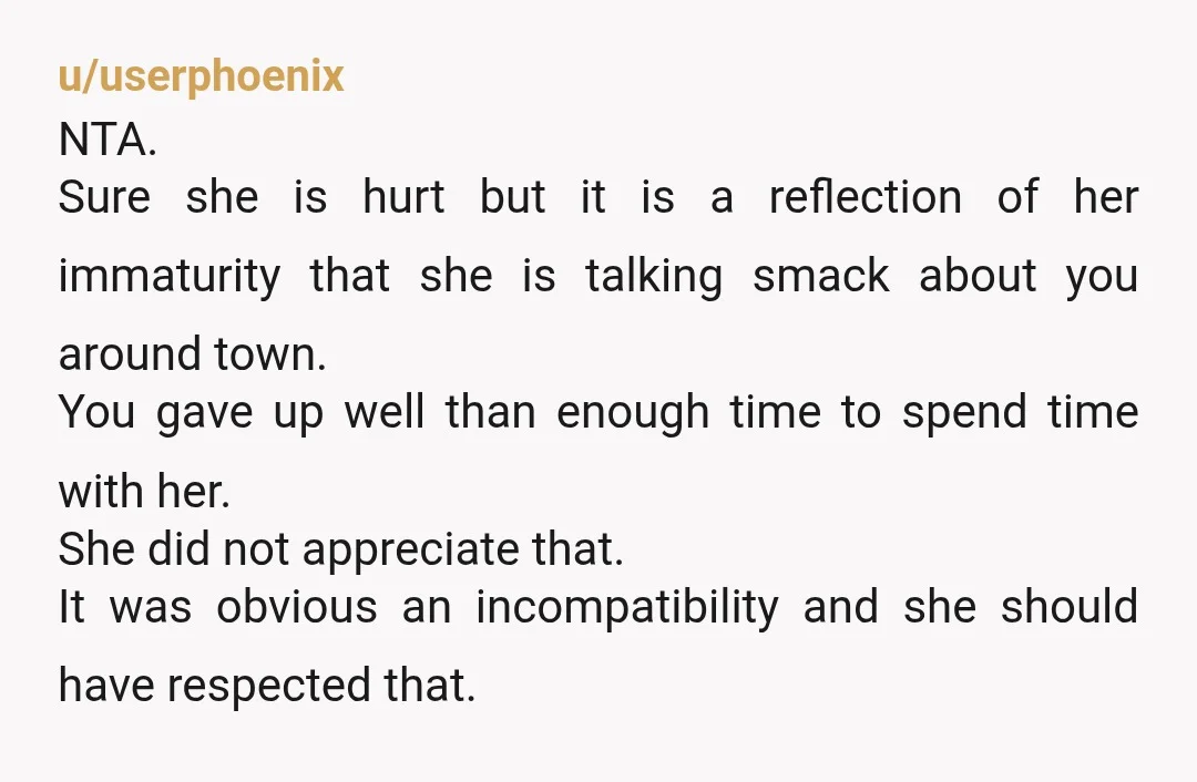 u/CompetitionNo3466 NTA, just pointing it out: from her finger respective that’s not a mutual break up. So generally they will be the one to talk smack more. You made more...