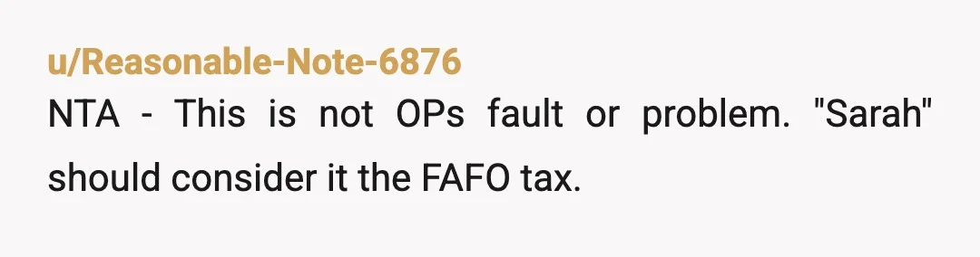 u/BlueGreen_1956
NTA
Sarah f*** up. She gets to bear the consequences. I wouldn't give her a penny.
And she "forgot" the pen was in her bag? Sure, she did.
