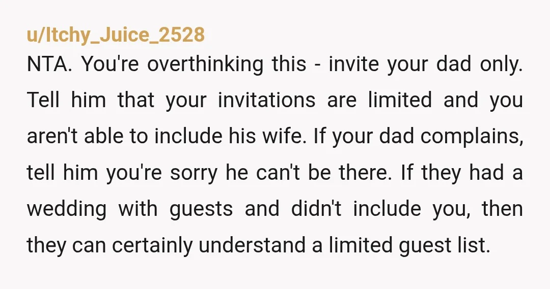 u/Upbeat_Selection357 While I don't fault you at all for having some solid reasons to actively not invite her, it's also irrelevent give you have a limited number of tickets and...