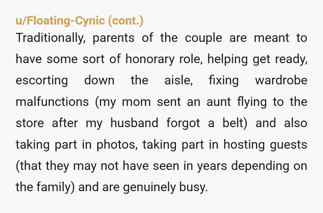 u/Rainierstranger
NTA asking family to work your wedding isn’t wrong per se, but she should absolutely respect your answer and move on