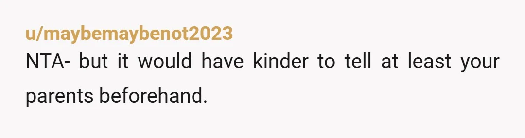 u/Jennilind19
As a parent, I completely understand your parents disappointment.
Ultimately, you’re an adult and can do what you want.
But yeah, kinda TAH