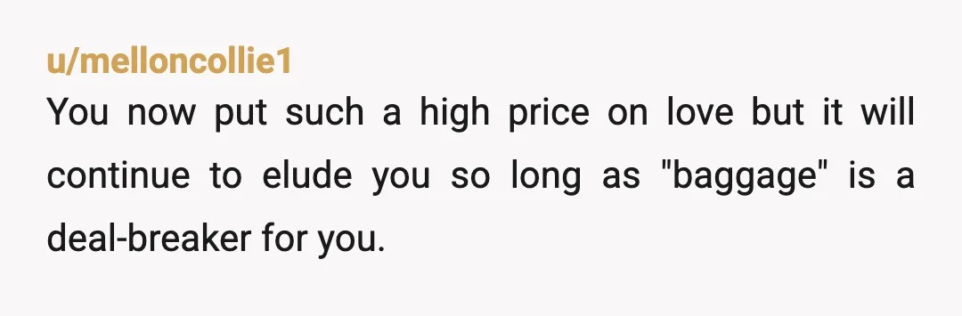 u/Least-Rhubarb1429
Everything was fine, understandable and fixable, until you said you want a woman without baggage.