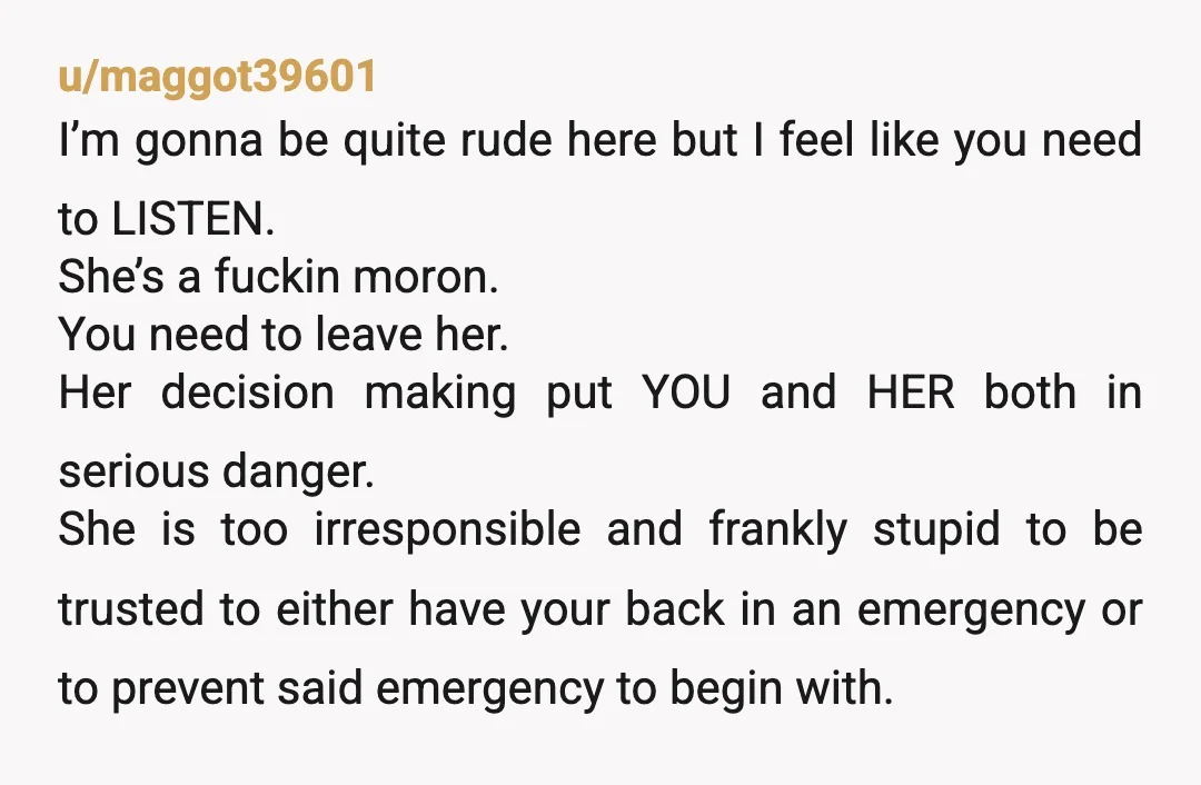 u/1568314 "My wife doesnt think its fair of me to blame her." This is the death of your mairraige. She fundamentally doesnt respect you as an equal. She wont hold...