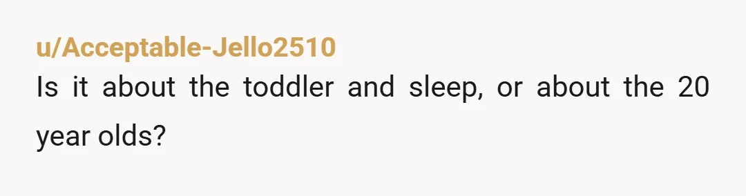 u/Acceptable-Jello2510
Is it about the toddler and sleep, or about the 20 year olds?