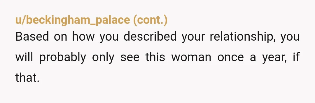 u/Malibucat48 NTA She is being too pushy and you have to stop it now. Your mother, your father’s FIRST wife, is their grandmother and you have to remind her of...