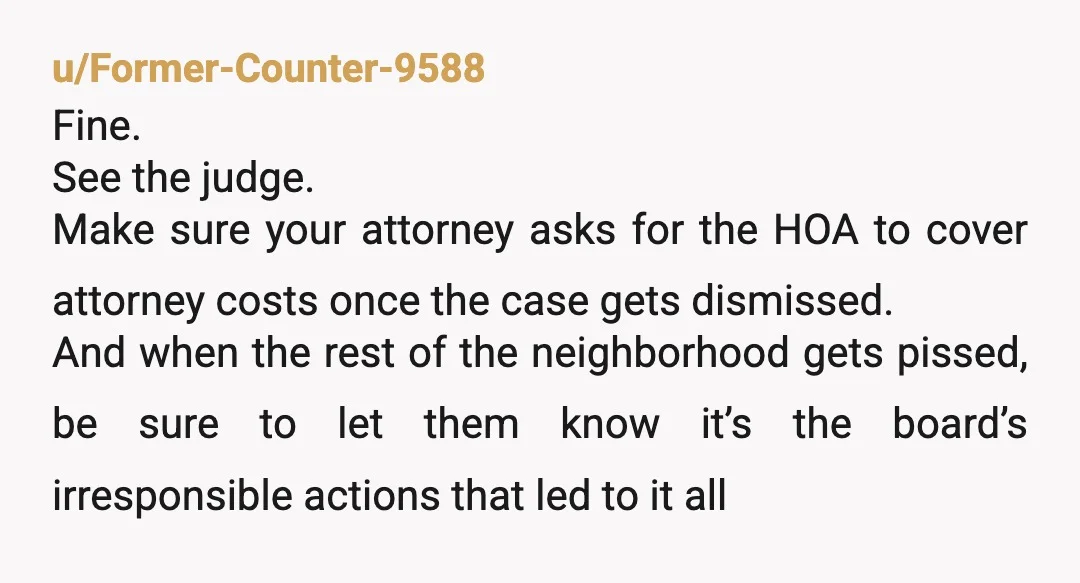 u/Hidden-Doorway
Well if Google maps is fair game I would present pictures of all their backyards showing anything that would be considered out of compliance.
What an absolutely stupid reason